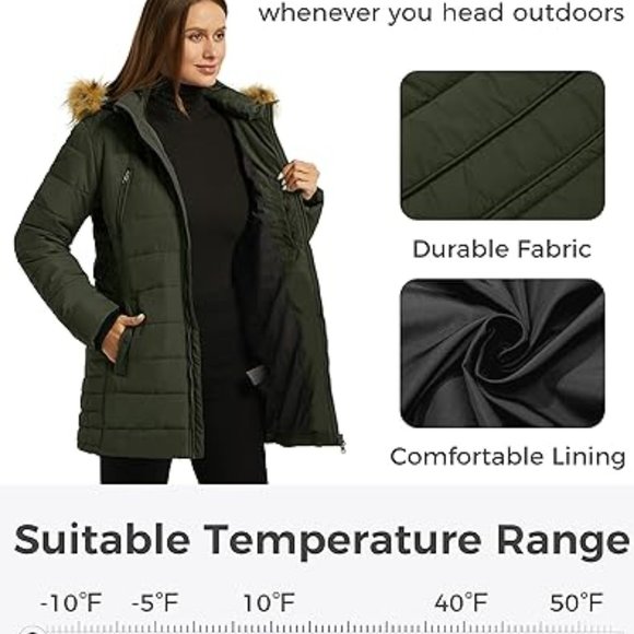 Women's Warm Winter Coat Heavy Puffer Jacket‎ Parka with Fur Trimmed Hood - Picture 3 of 6